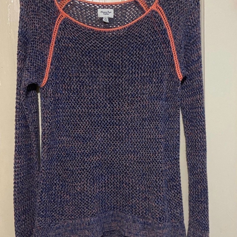 American Eagle Outfitters Womens Sweater Size Large Blue/Orang Soft Open Knit - Picture 9 of 9